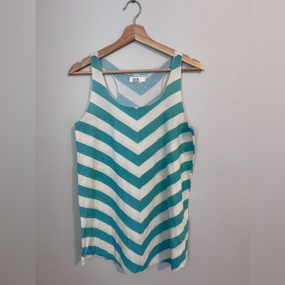Maurices Teal White Chevron Tank Top | Size Medium | Sleeveless | Flowy Fit